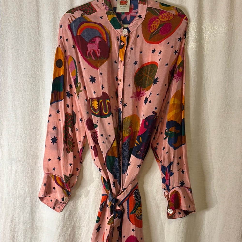 Farm Rio Colorful Button-Up Dress with Playful Print